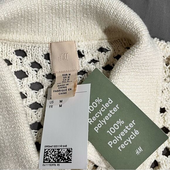 NWT H&M Cream Short Sleeve Hole-knit Top Size Medium - Picture 6 of 7